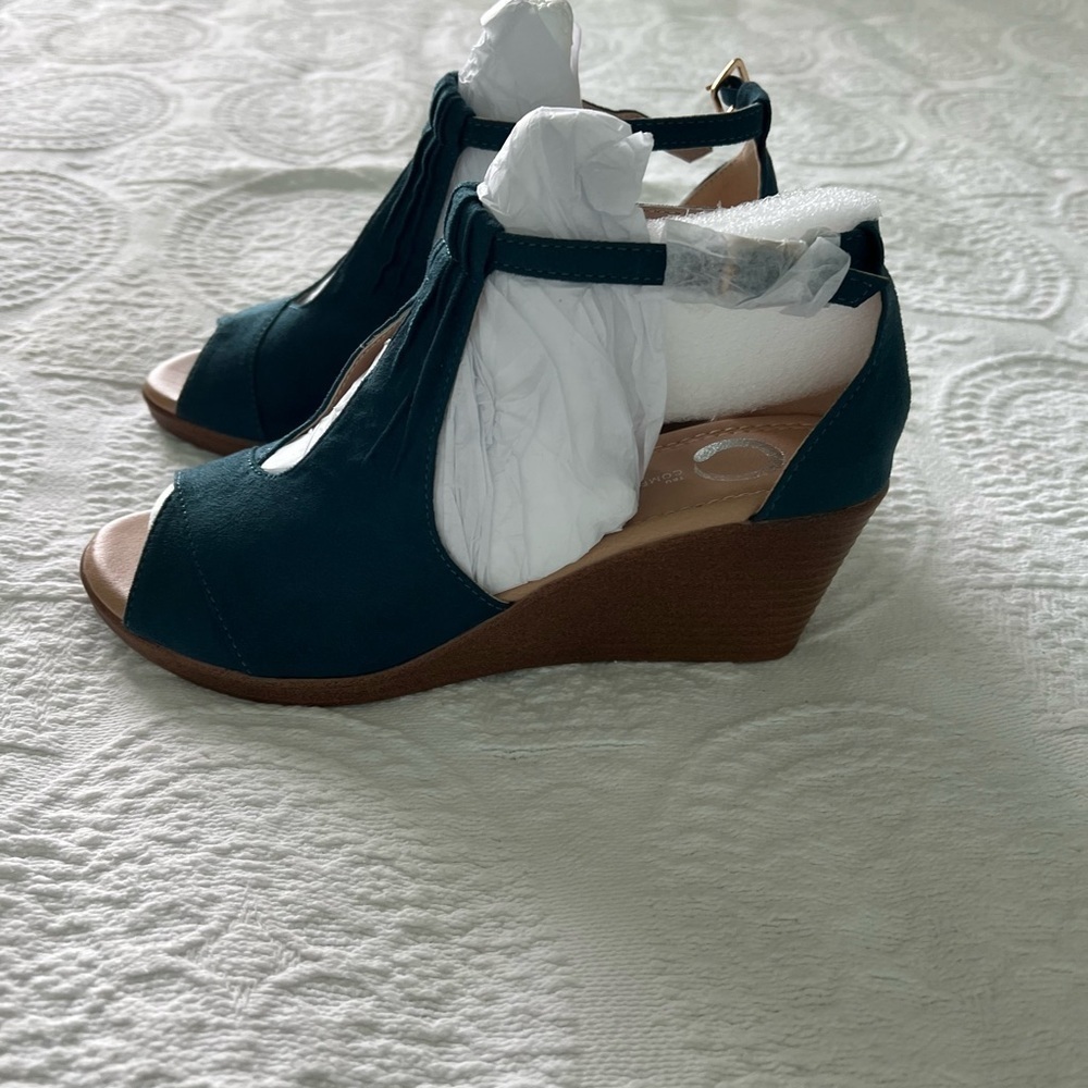 Journey Collection Women Blue Kenzie Comfort Soles, Wedge Sandals, Size 61/2 M . - Picture 4 of 9